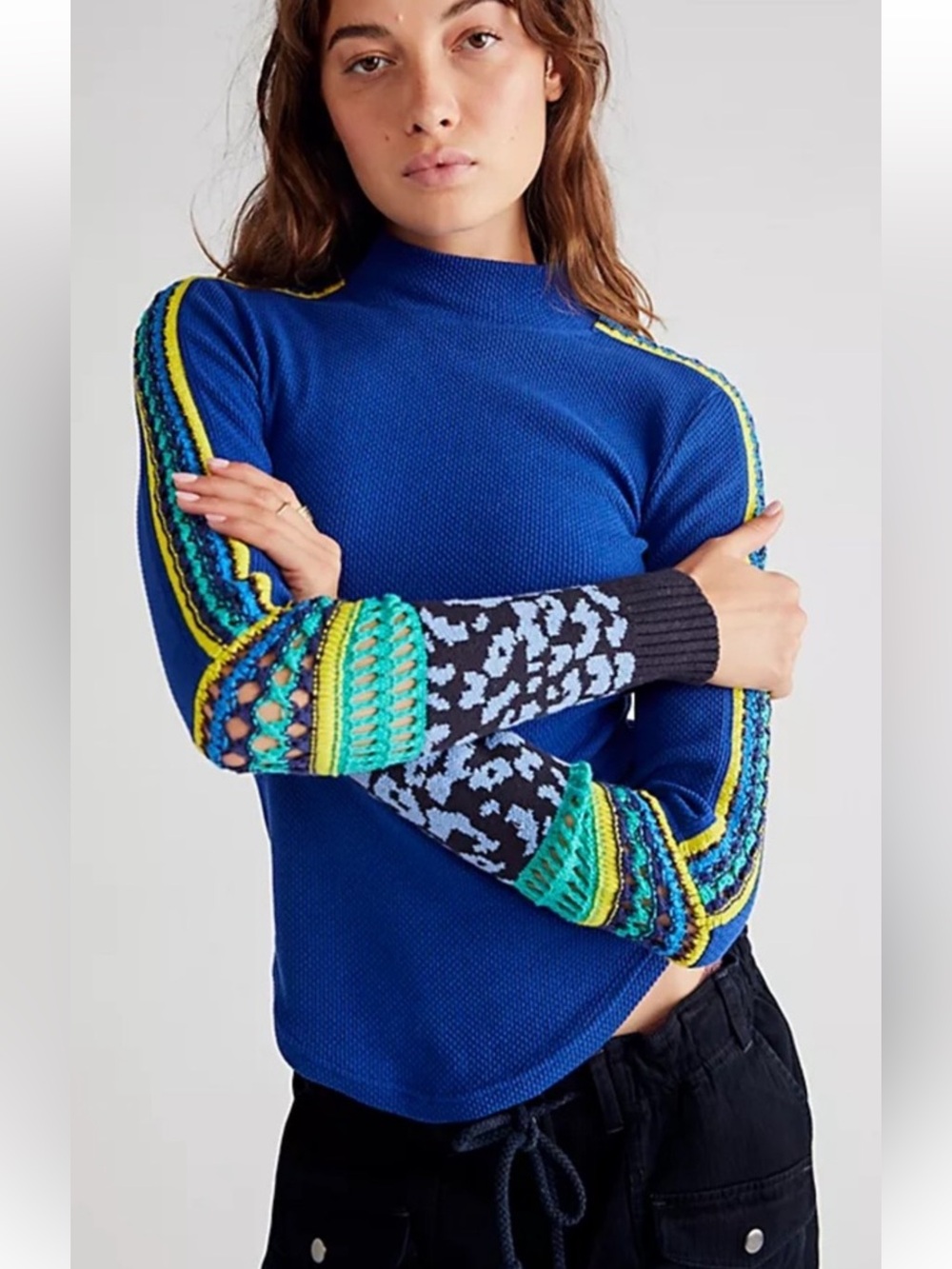 FREE PEOPLE L Switch It Up Extra-Long Sleeved Thermal Top